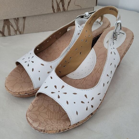 Born Andaya White Leather Slingback Wedge Sandals Size 9 EU 40.5 Summer Spring - Picture 2 of 9